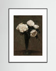 White Floral Vase Art Print Black Wood White