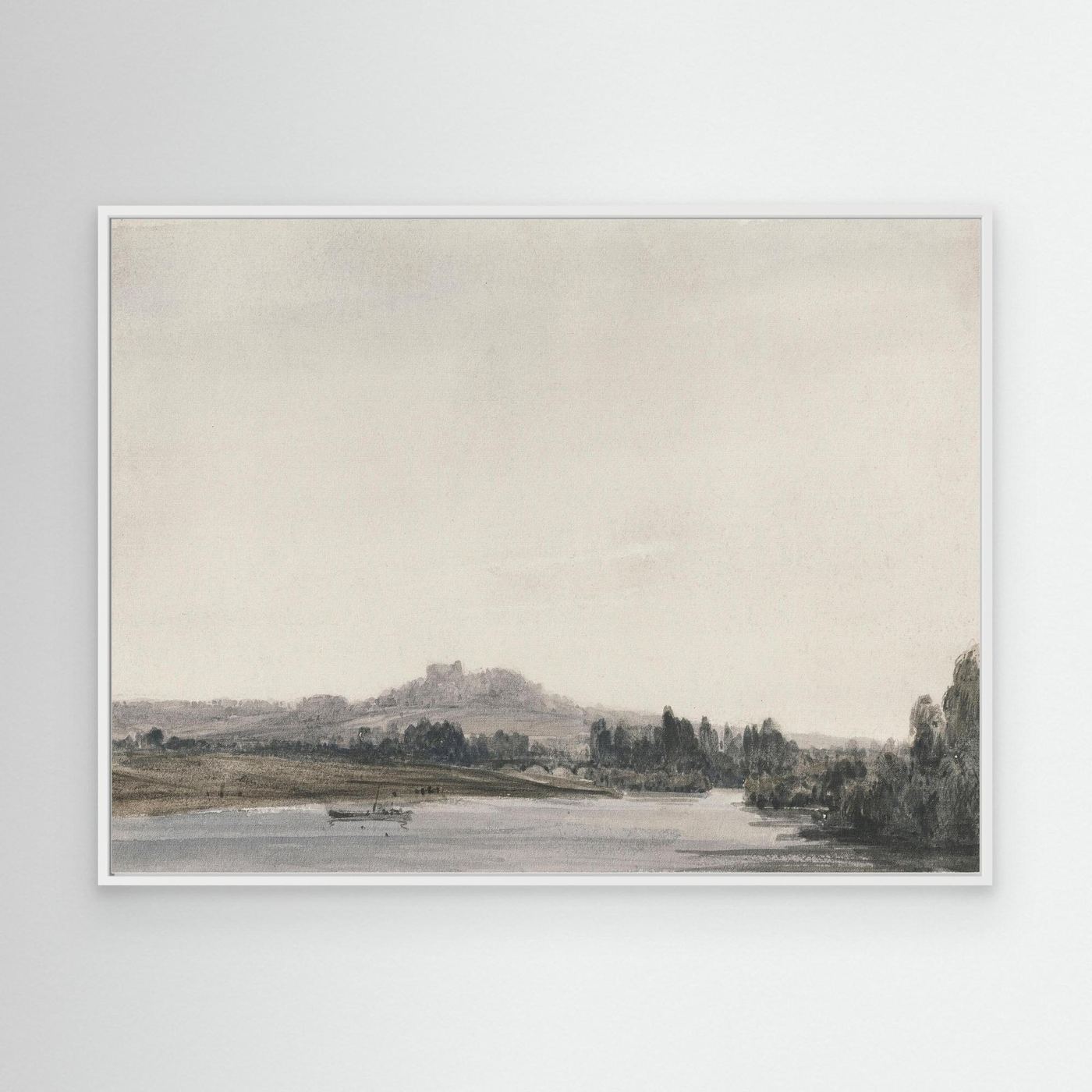 Neutral Lake Landscape Canvas Wall Art | Serene Water View Nature Artwork White
