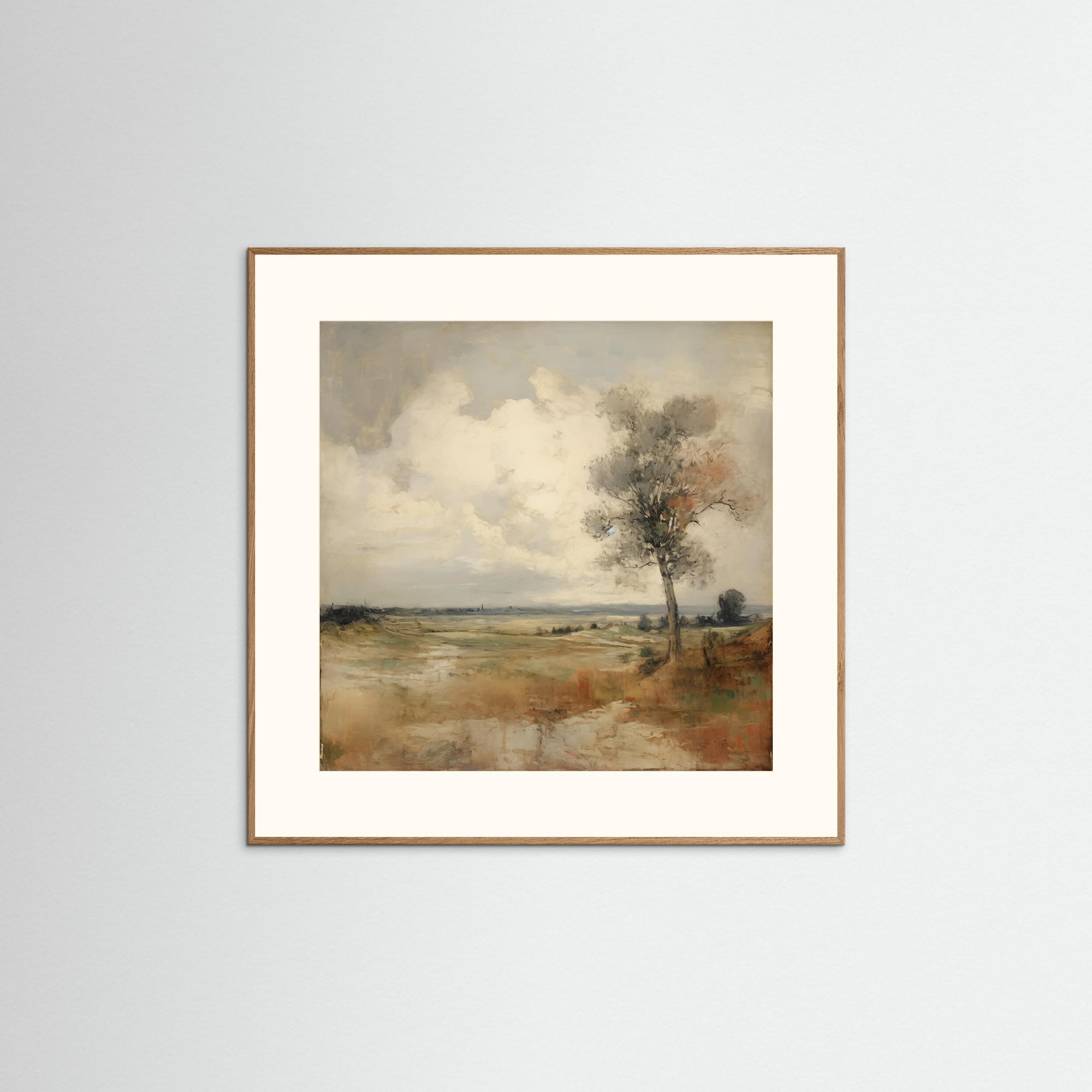 Soft Neutral Field Landscape Art Print Oak Nature Freja