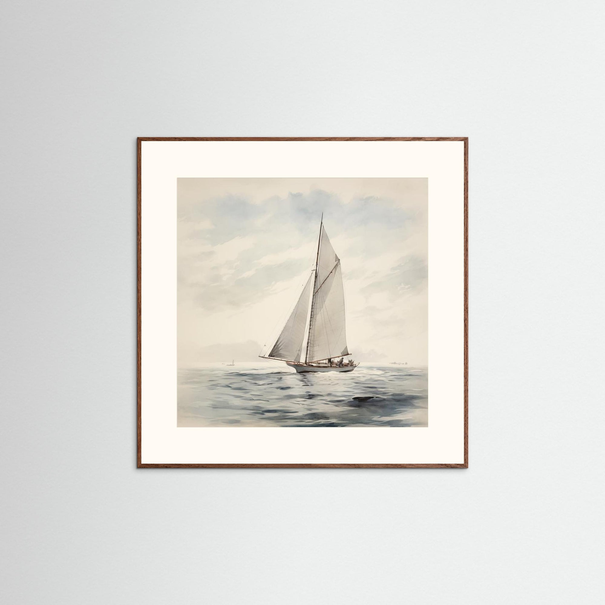 Soft Neutral Ocean Sailboat Print Oak Dark Freja