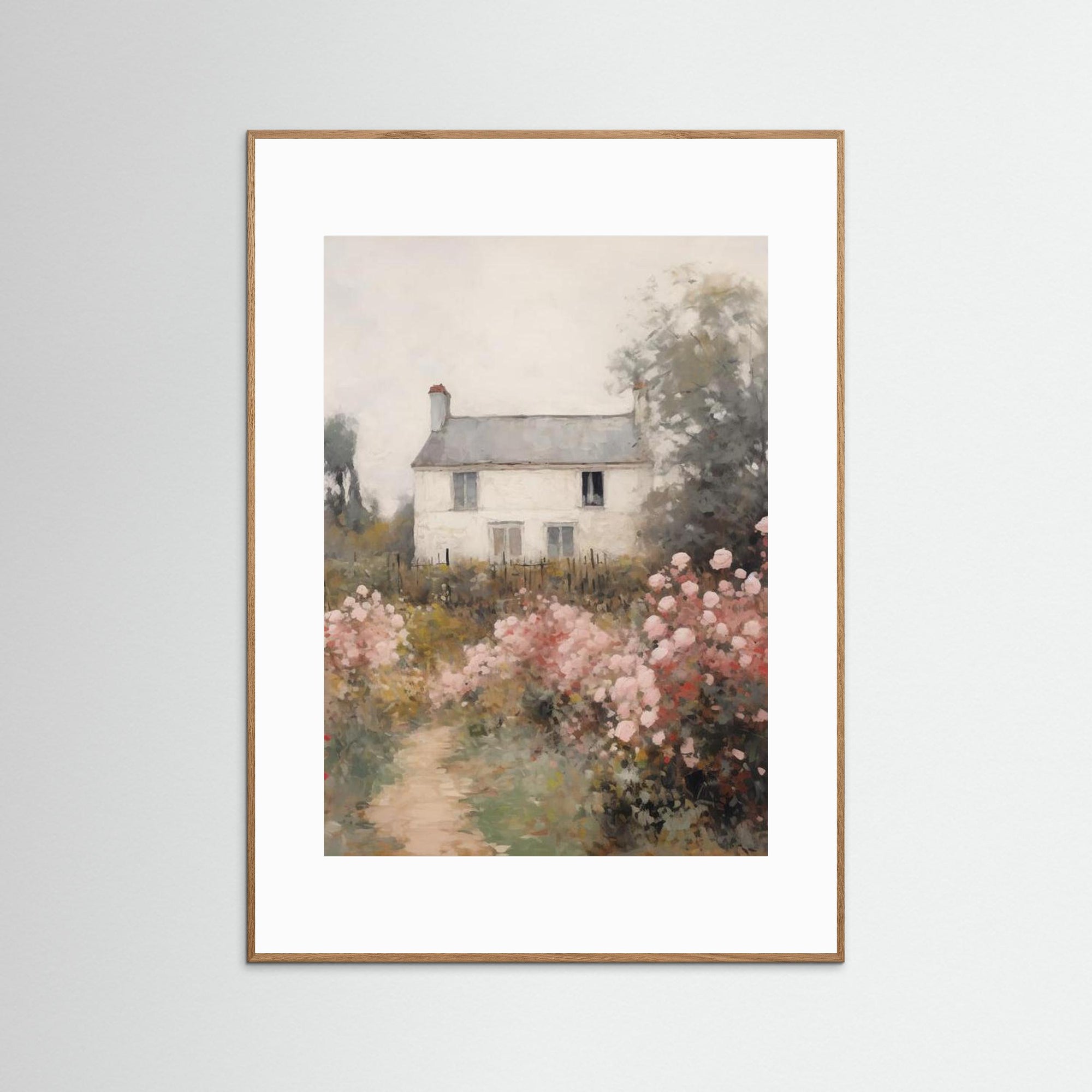 Rustic Cottage Landscape Fine Art Print Oak Nature White