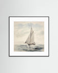 Soft Neutral Ocean Sailboat Print Black Wood White