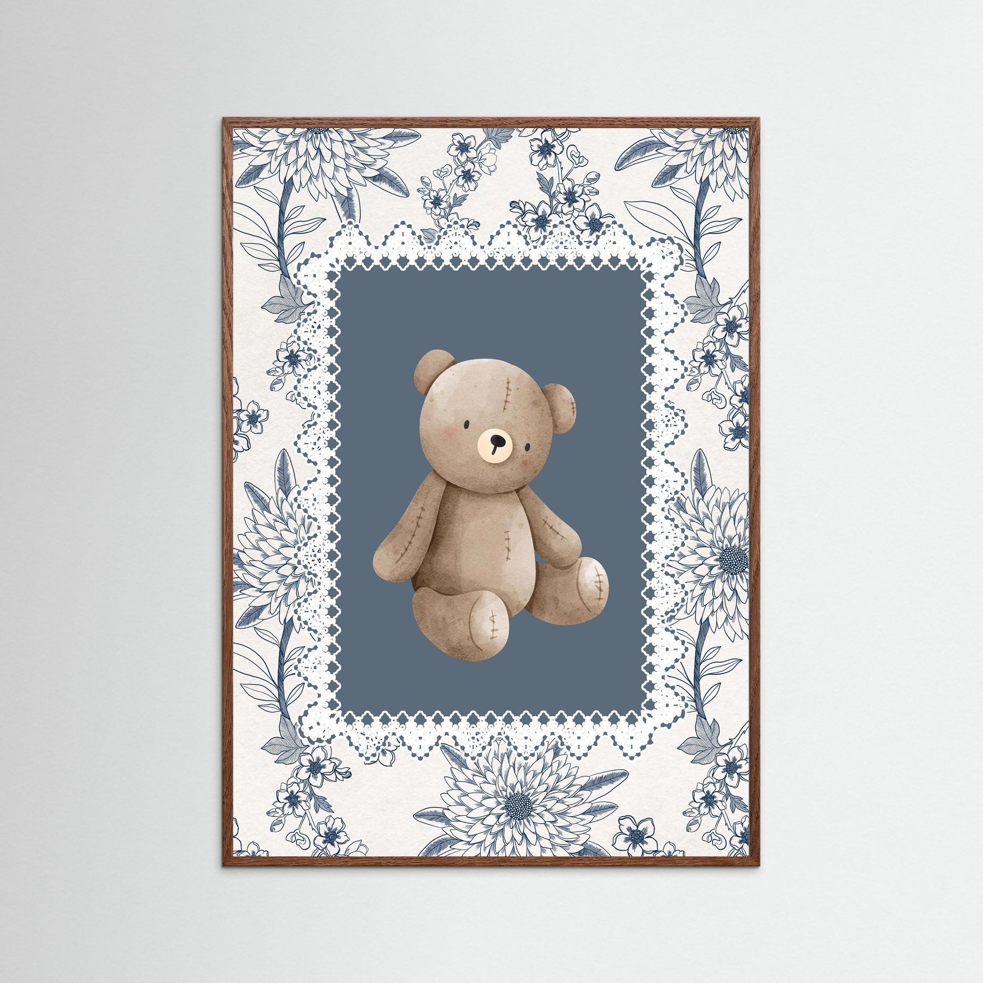 Teddy Bear Art Print | Children's Room &amp; Nursery Wall Art Oak Dark