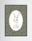 Bunny Green Botanical Art Print | Children's Room & Nursery Wall Art Black Wood No border