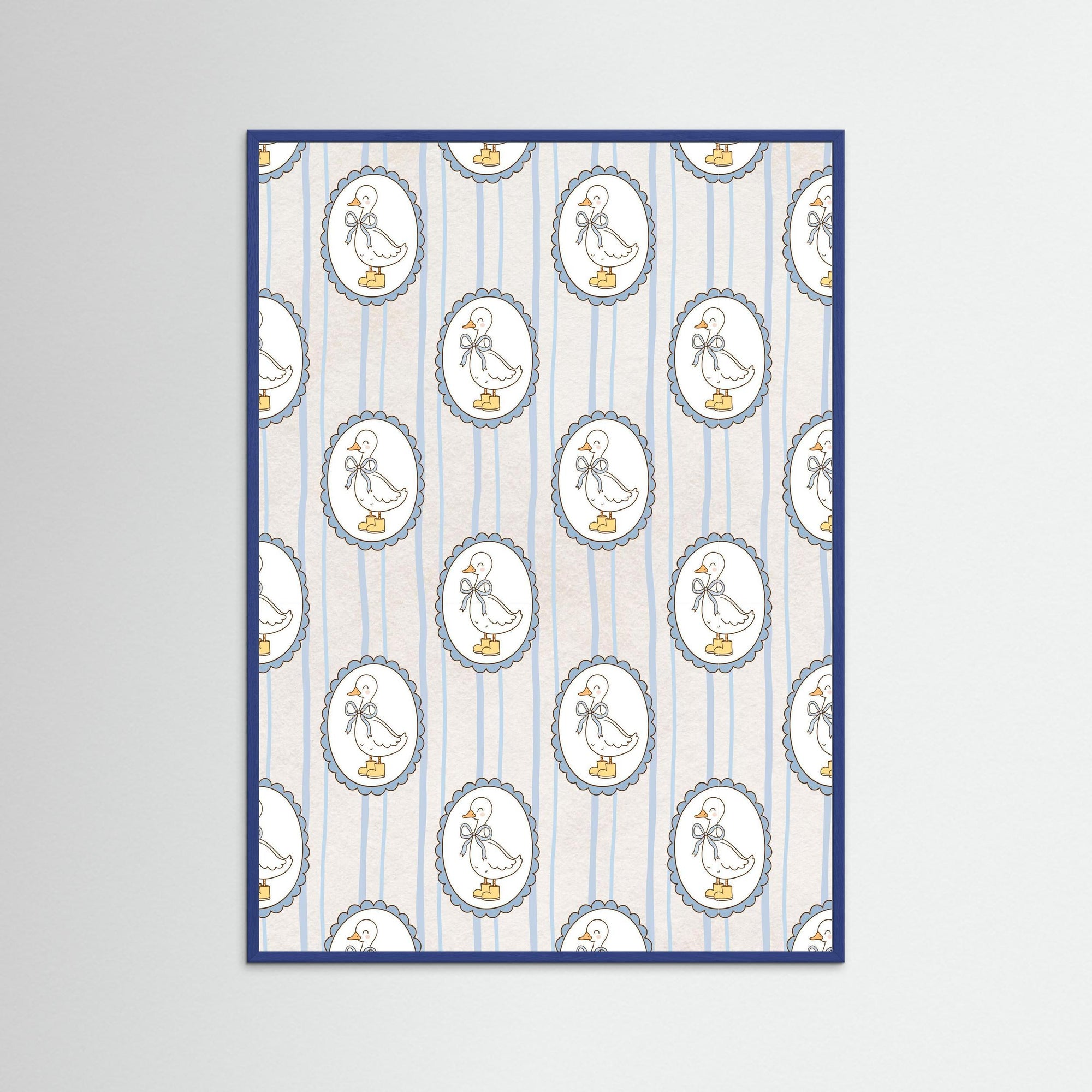 Goose in Boots Art Print | Children's Room Wall Decor Blue Wood