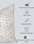 Everly Floral Block Printed Pillow Cover | Olive Green