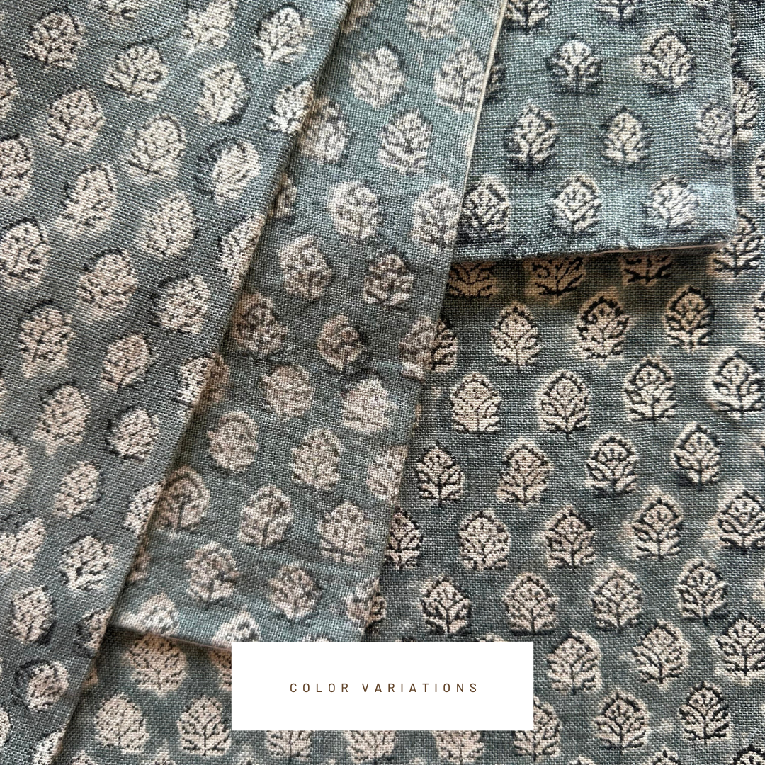 ** ARTISAN VARIATION ** Luna Floral Block Printed Pillow Cover | Blue/Teal Green