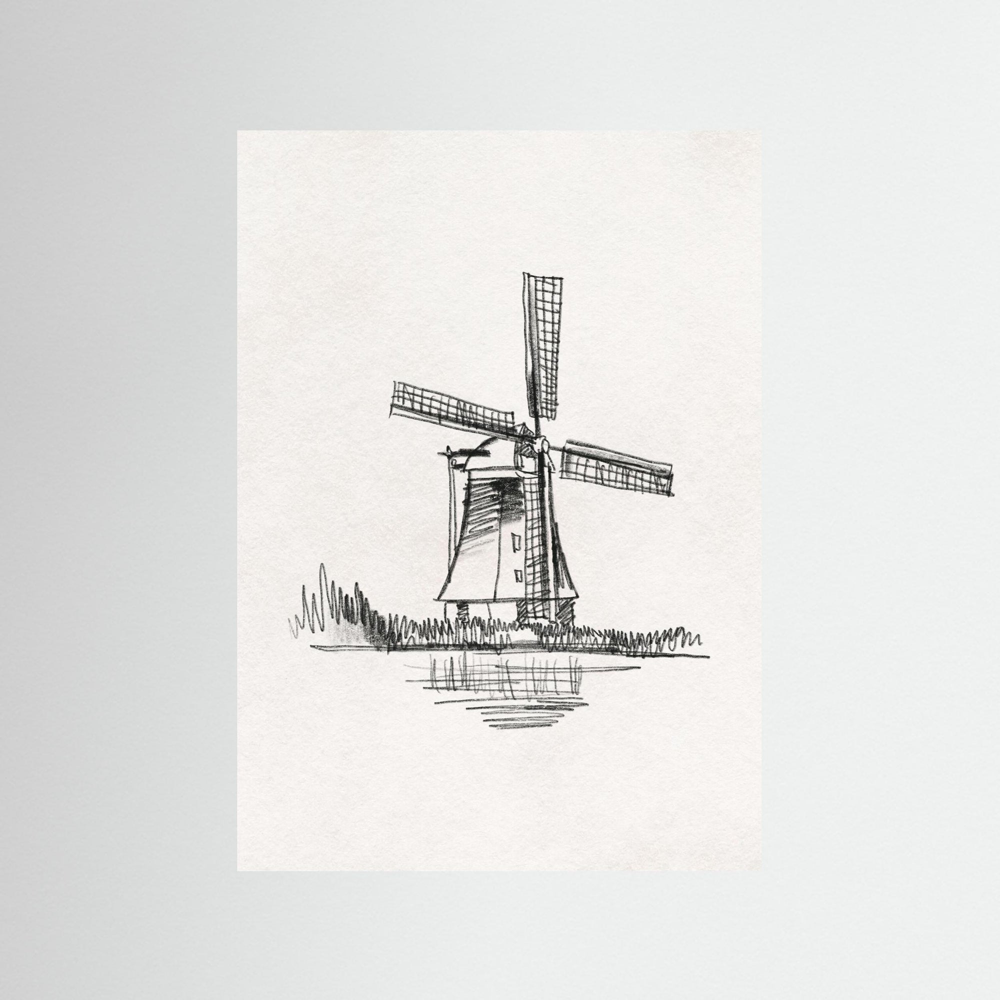 Windmill Sketch Wall Art | Children's Room Decor No Frame
