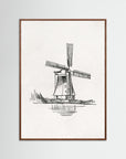 Windmill Sketch Wall Art | Children's Room Decor Oak Dark