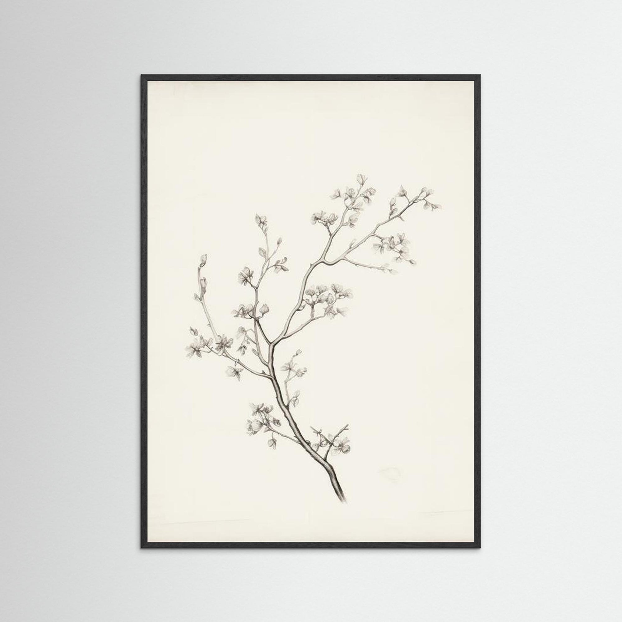 Floral Branch Sketch Wall Art Black Wood No border