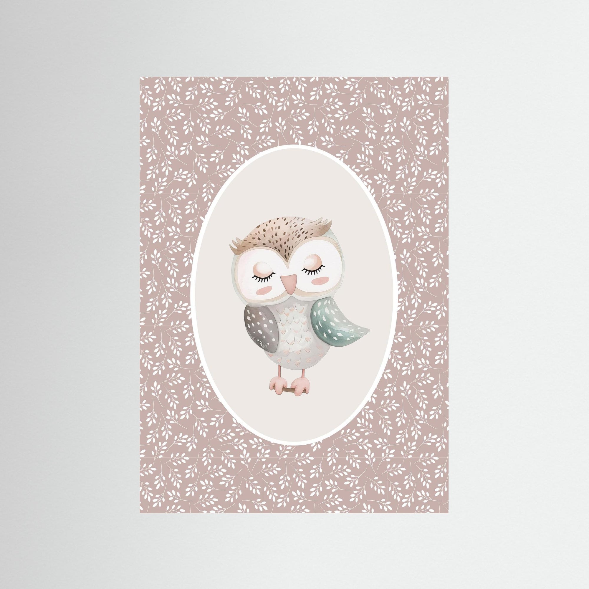 Owl Pink Botanical Art Print | Children's Room & Nursery Wall Art No Frame