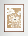 Neutral White Flowers Floral Art Print Oak Dark White