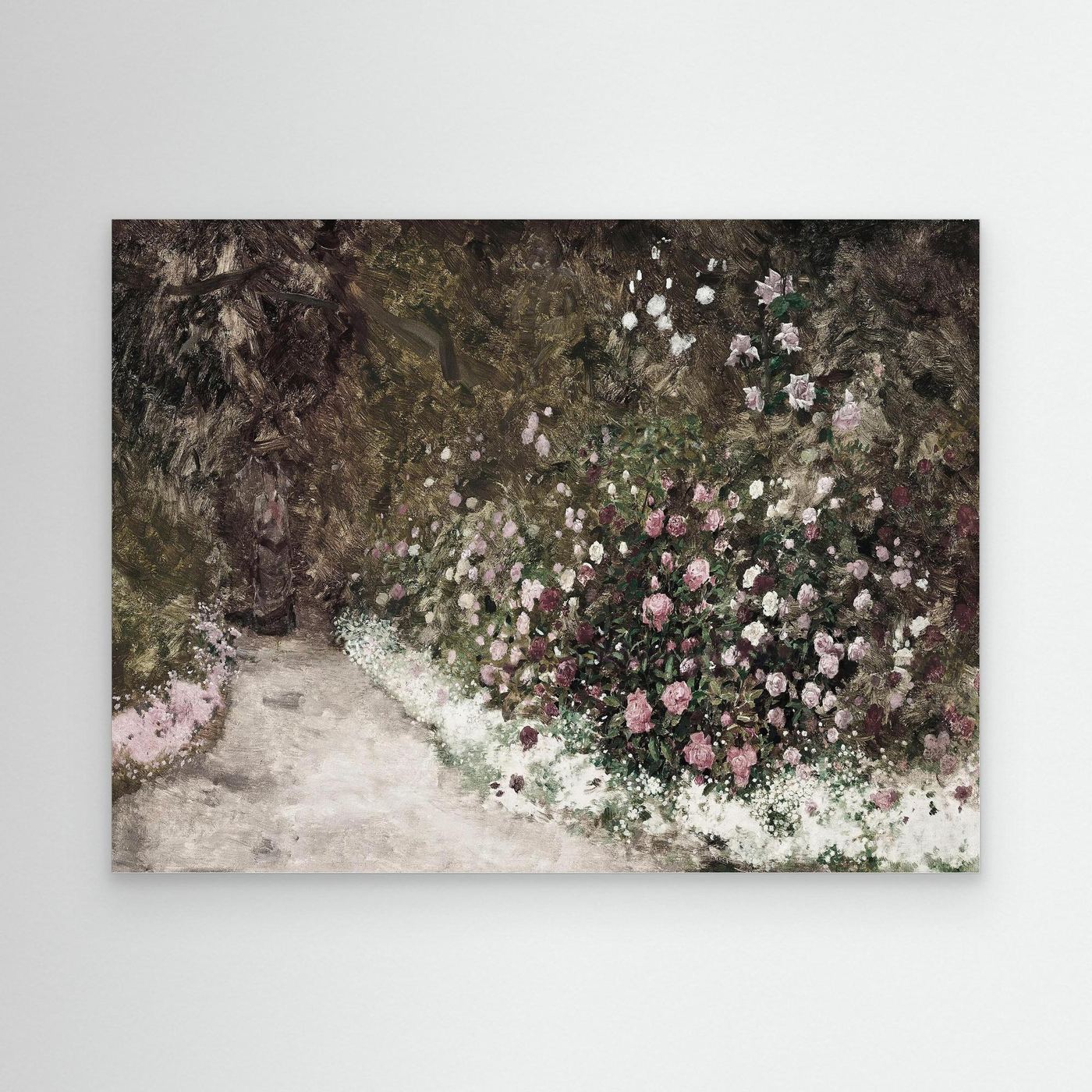 Garden Path Landscape Canvas | Soft Neutral Floral Wall Art No Frame