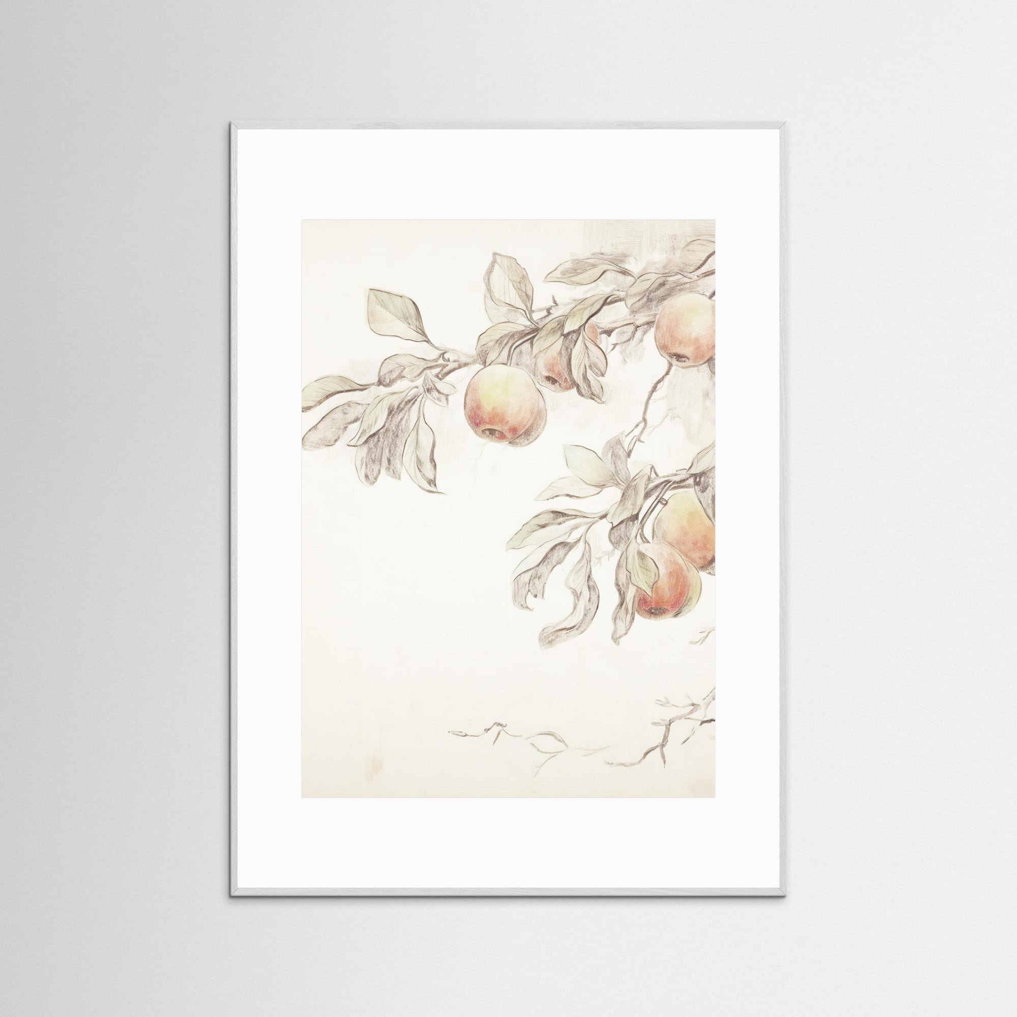 Peach Tree Botanical Art Print White Wood White