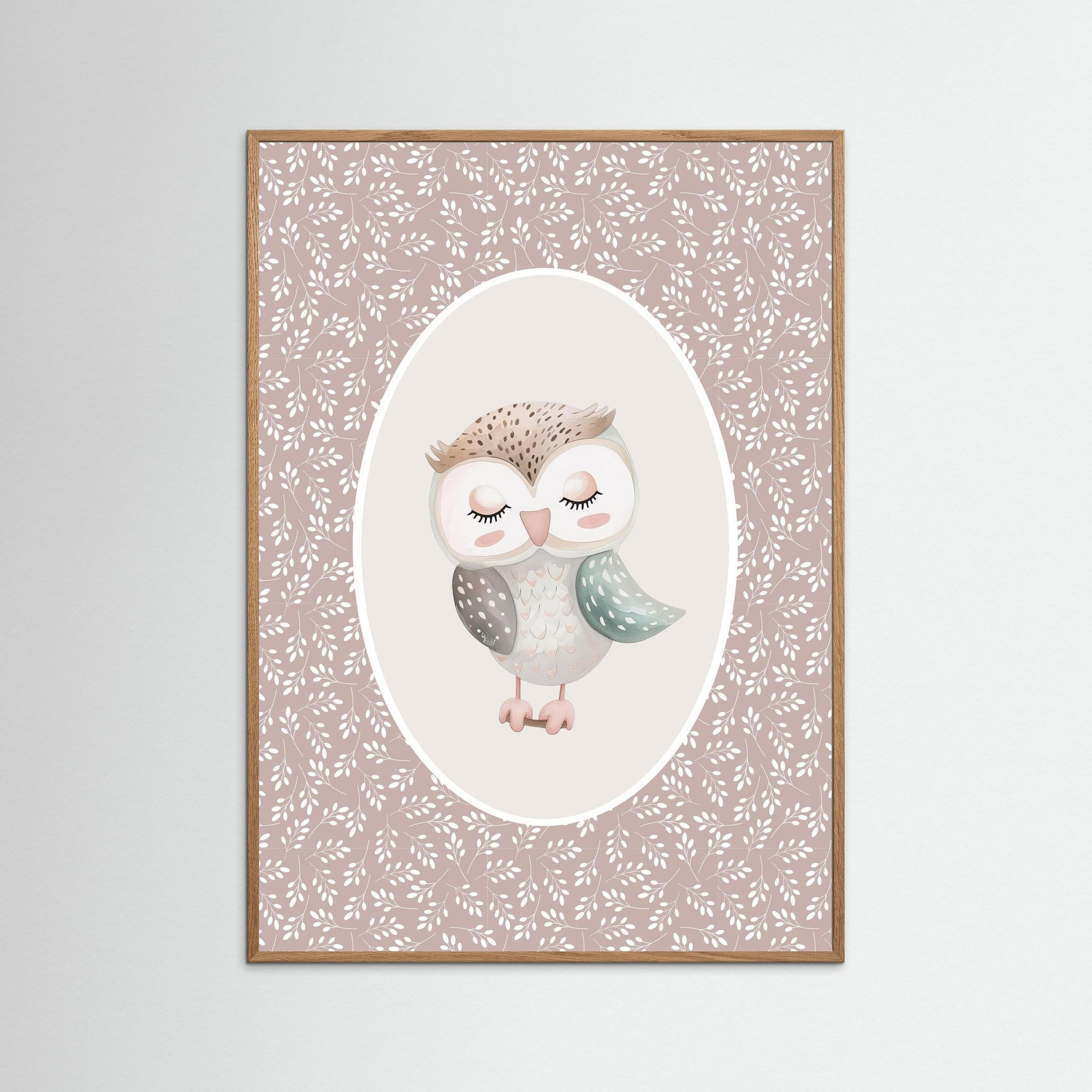 Owl Pink Botanical Art Print | Children's Room &amp; Nursery Wall Art Oak Nature