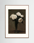 White Floral Vase Art Print Oak Dark Freja