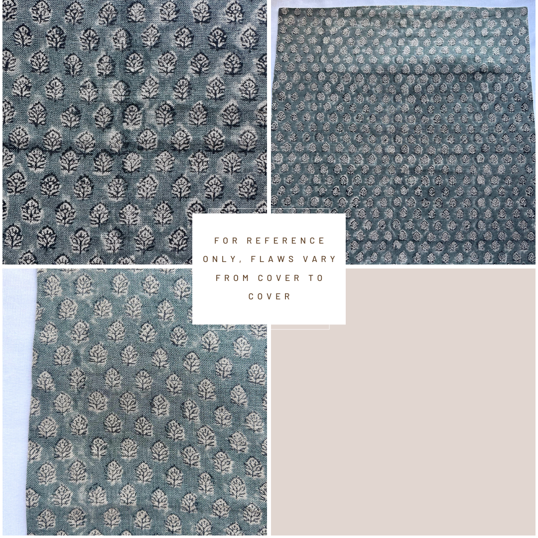 **FLAWED** Luna Floral Block Printed Pillow Cover | Blue/Teal Green