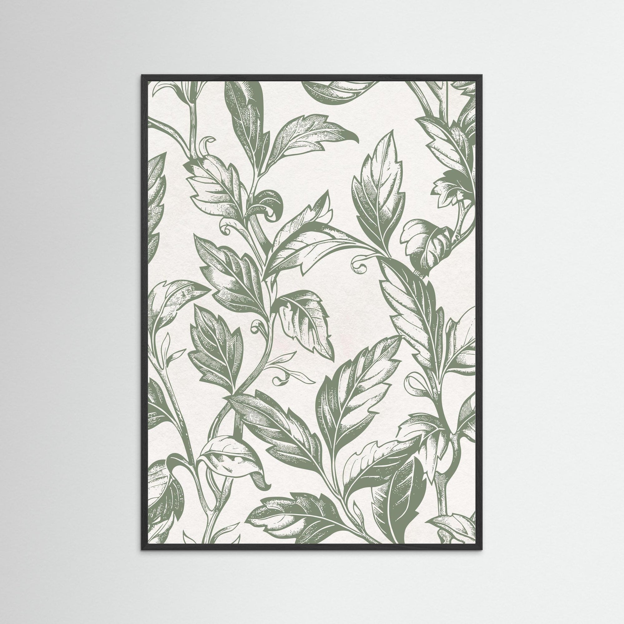 Botanical Green Leaves Art | Nursery & Kids Room Wall Art Black Wood