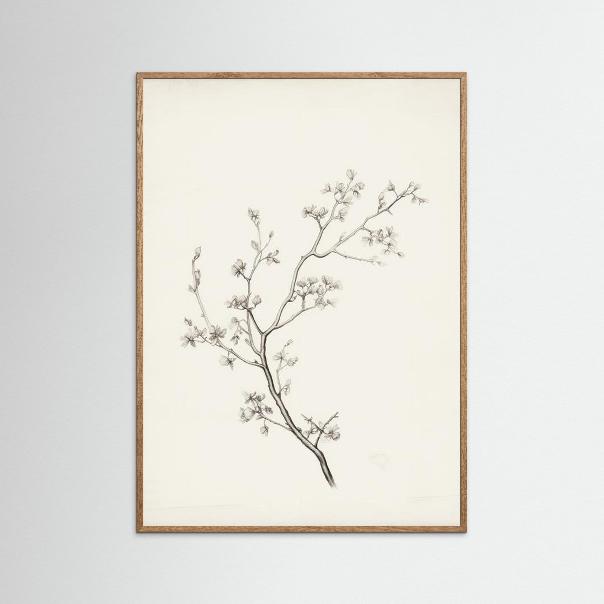 Floral Branch Sketch Wall Art Oak Nature No border