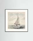 Soft Neutral Ocean Sailboat Print Black Wood Freja