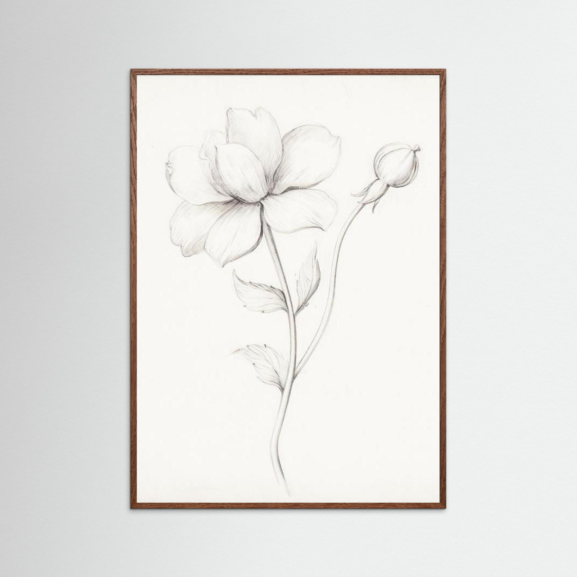 Floral Drawing Art Print Oak Dark No border