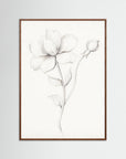 Floral Drawing Art Print Oak Dark No border