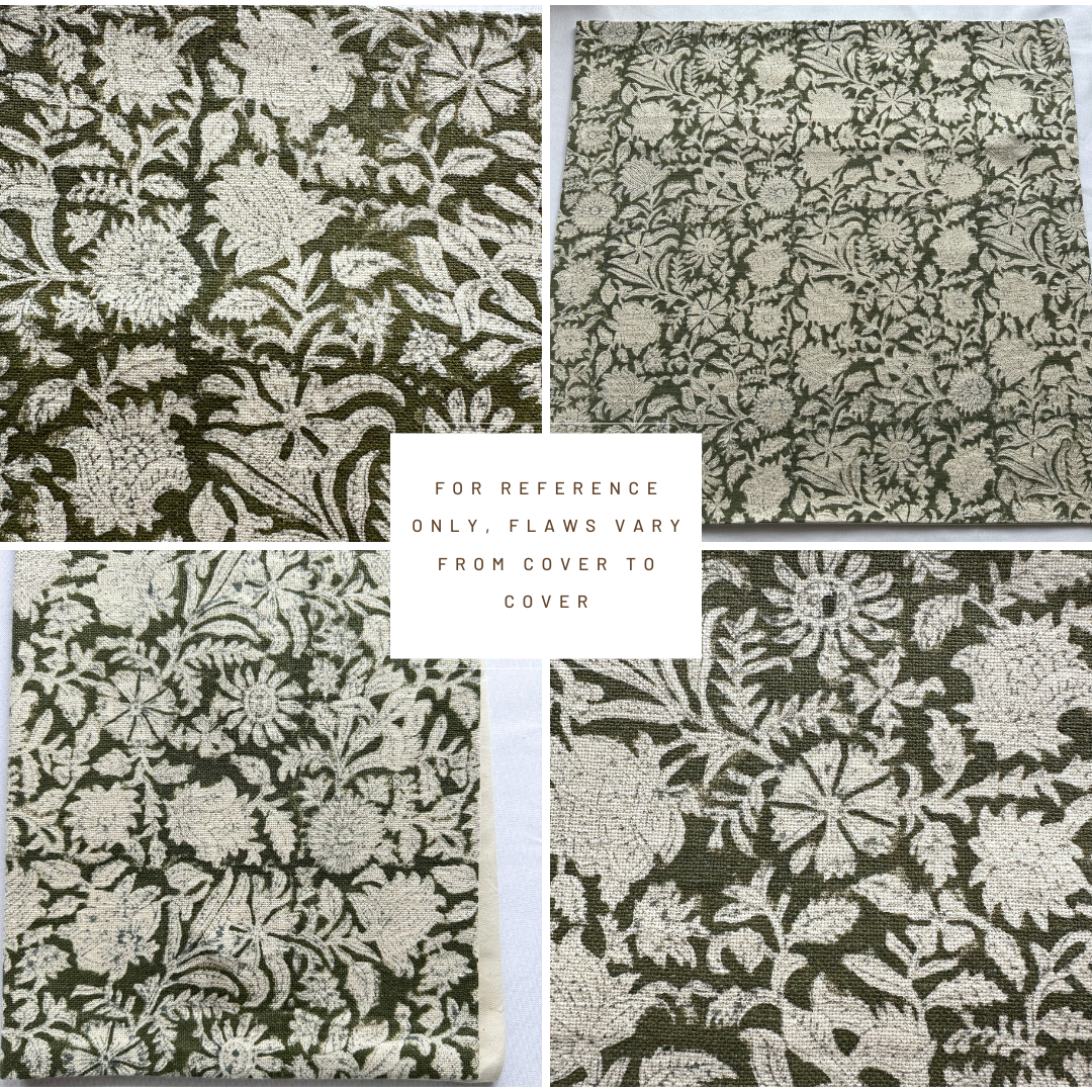 **FLAWED** Jardim Floral Block Printed Pillow Cover | Olive Green | Lumbar
