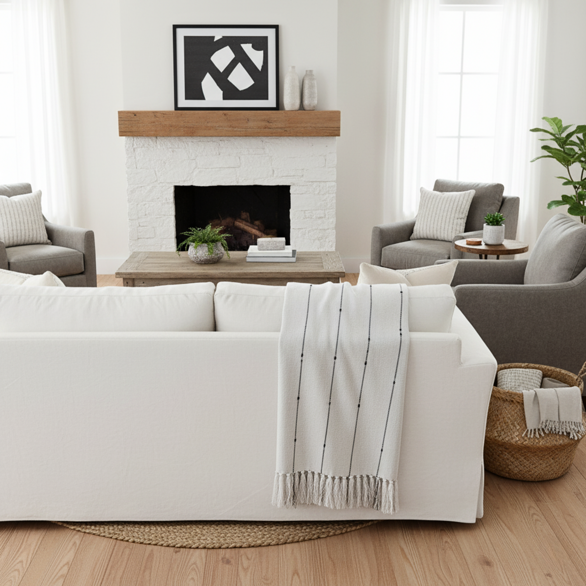 Florence Throw Blanket | Natural, Black