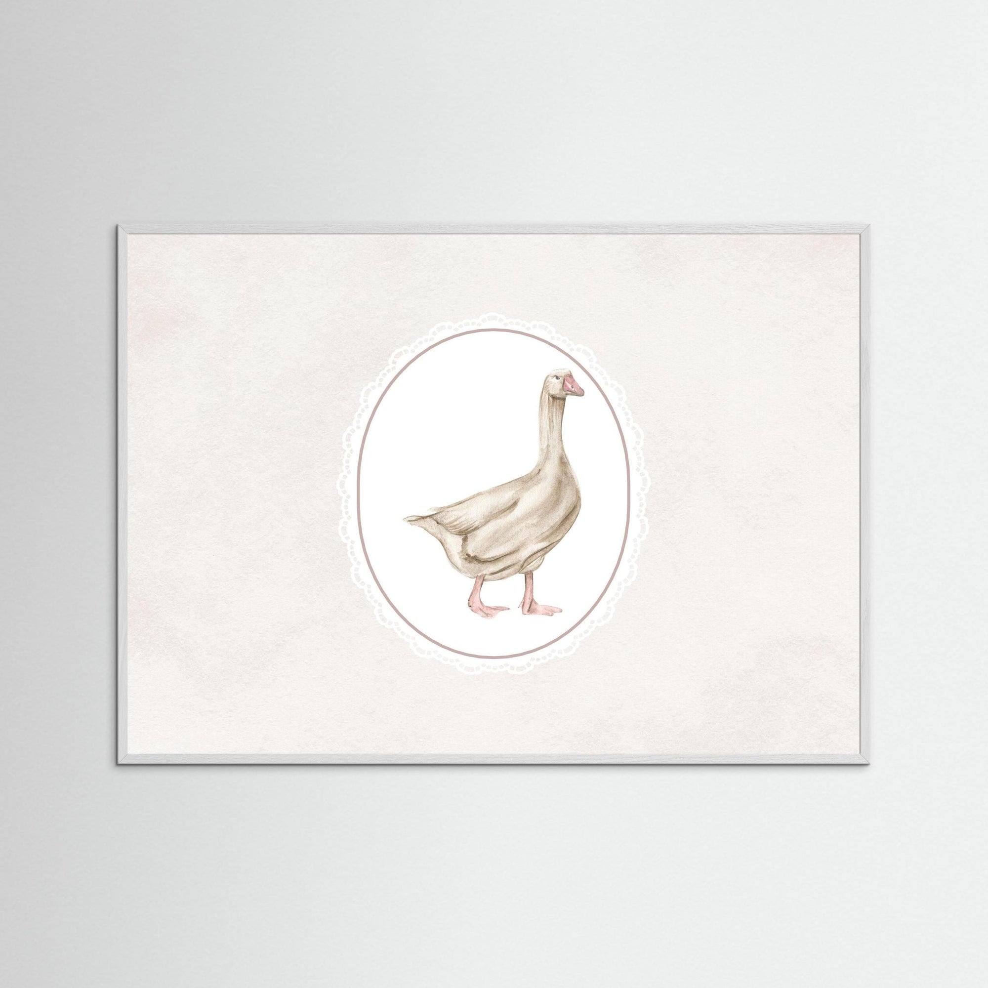 Neutral Goose Art Print | Vintage Farmhouse Wall Art White Wood