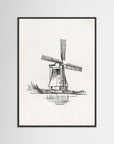 Windmill Sketch Wall Art | Children's Room Decor Black Wood