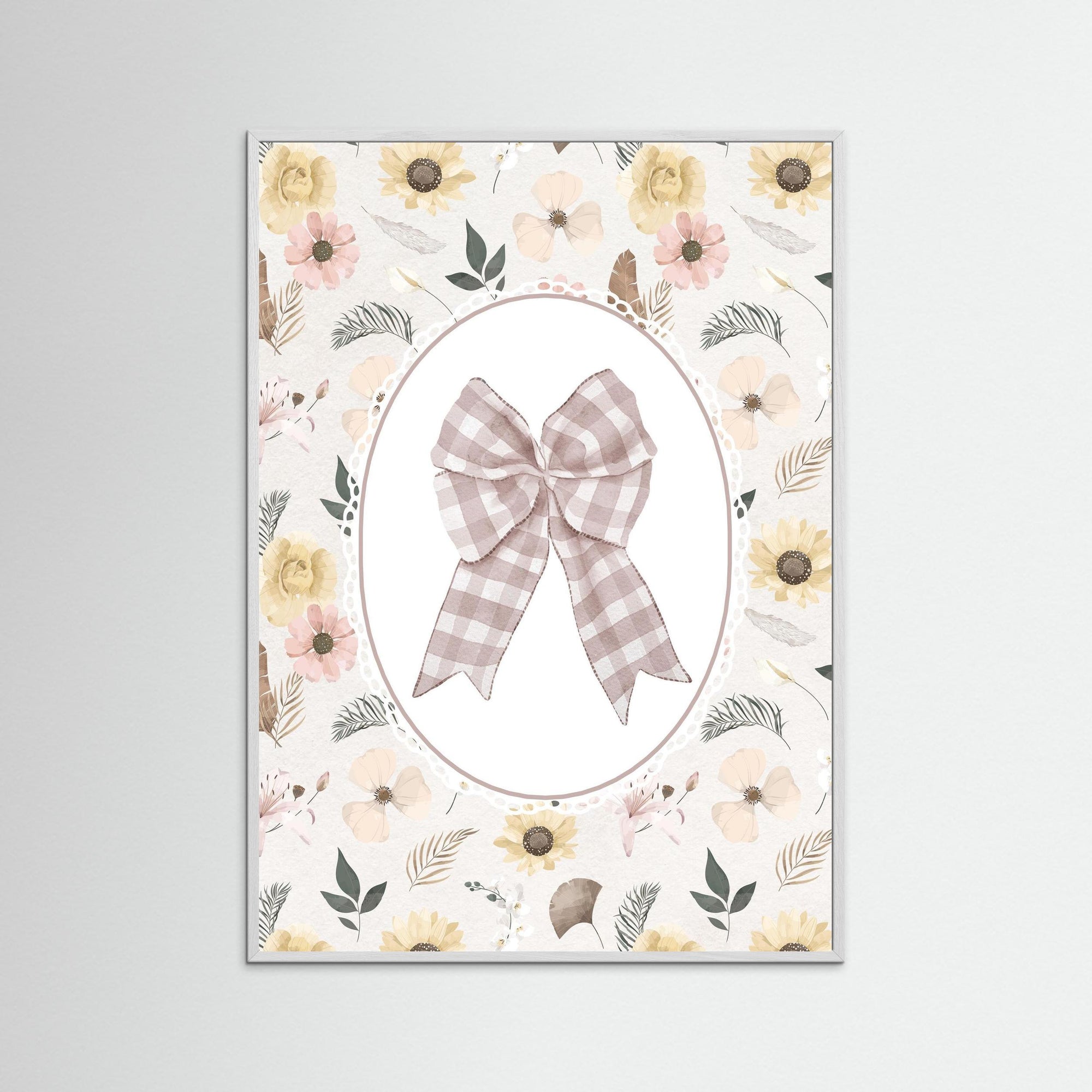 Pink Gingham Bow Wall Art | Girls Bedroom &amp; Nursery Decor White Wood