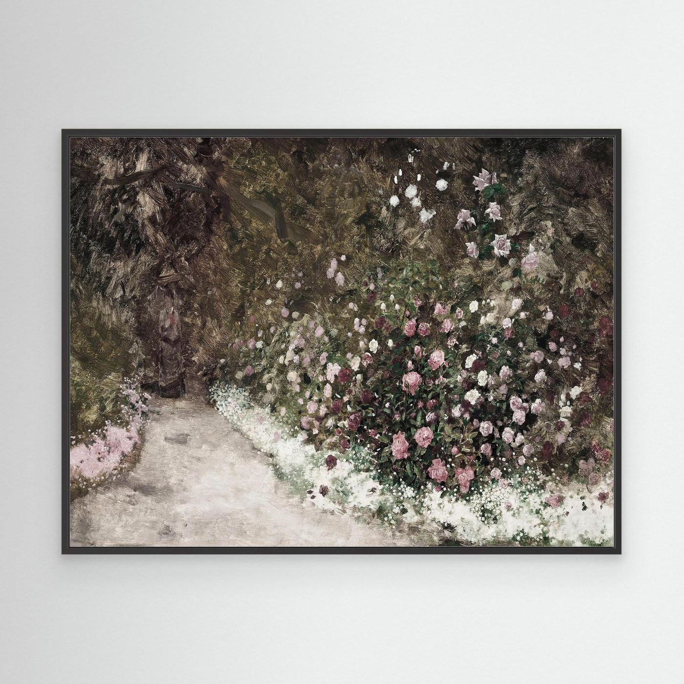 Garden Path Landscape Canvas | Soft Neutral Floral Wall Art Black