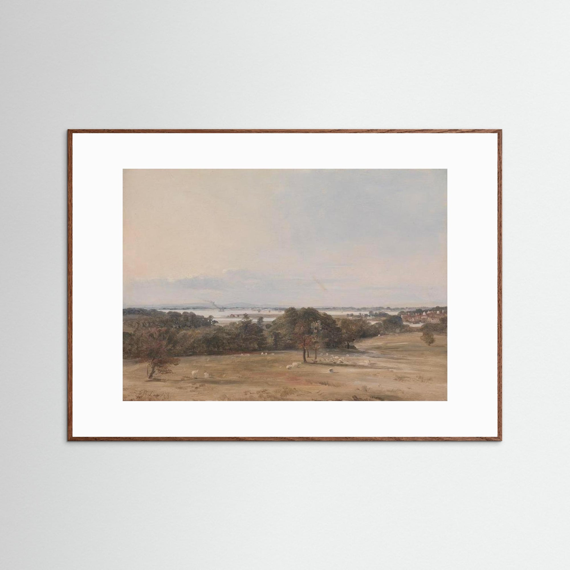 Vintage Pastoral Landscape Art Print Oak Dark White