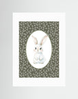 Bunny Green Botanical Art Print | Children's Room & Nursery Wall Art No Frame White