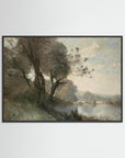 Vintage Riverside Landscape with Trees Fine Art Print Black Wood No border