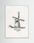 Windmill Sketch Wall Art | Children's Room Decor White Wood
