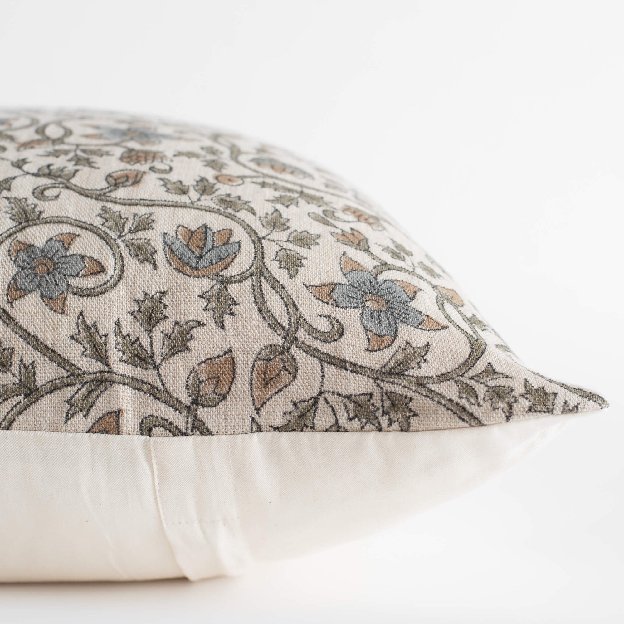 Juliette Floral Block Printed Pillow Cover | Blue, Mustard