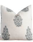 Azure Floral Block Printed Pillow Cover | Blue