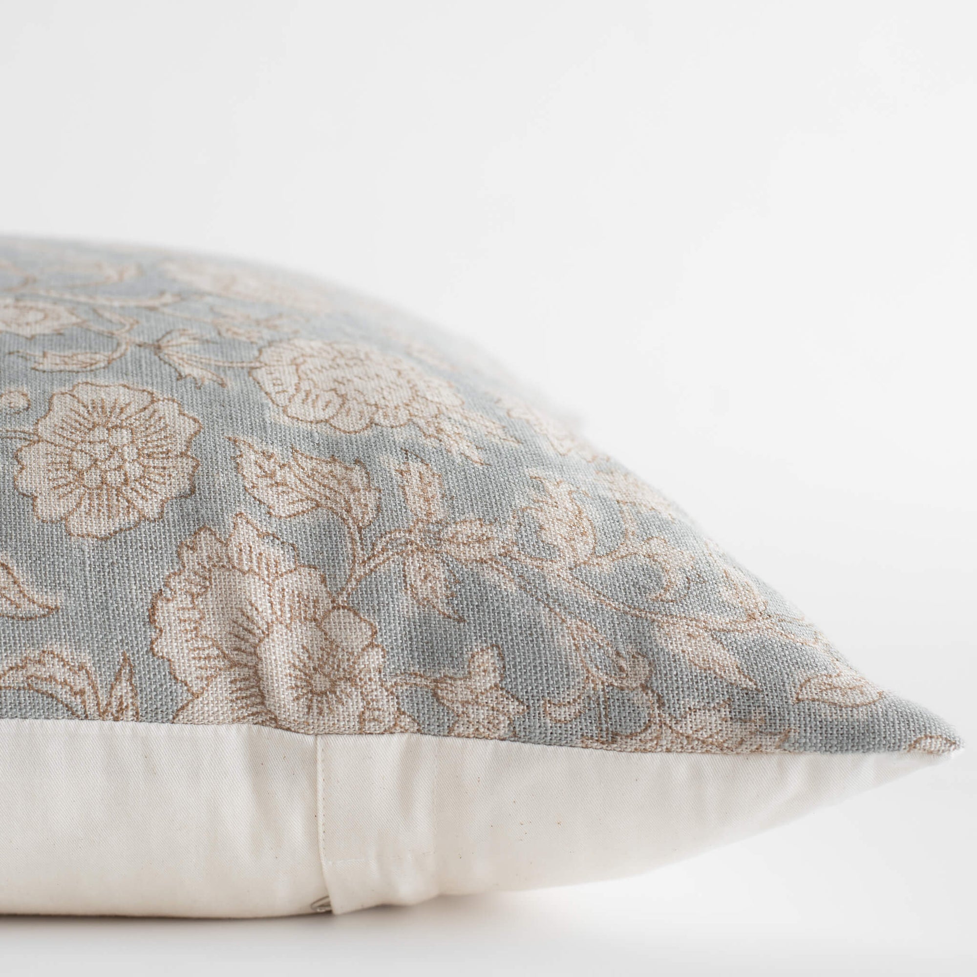 Ivy Floral Block Printed Pillow Cover | Blue