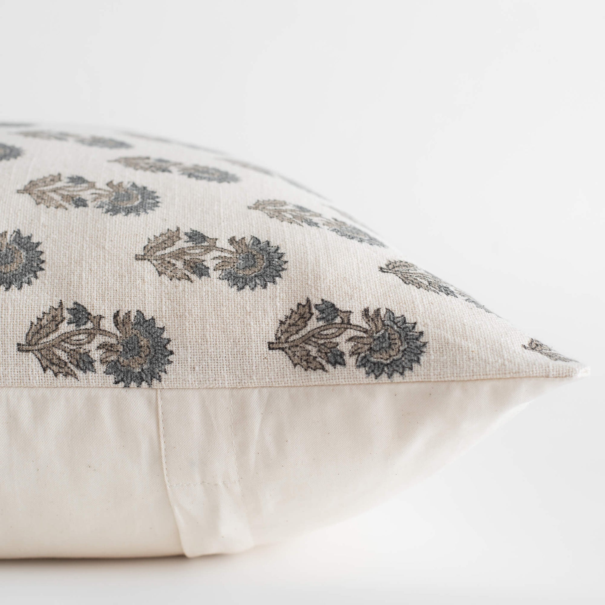 Lark Floral Block Printed Pillow Cover | Blue | Lumbar