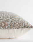 Milena Floral Block Printed Pillow Cover | Blue, Green, Light Brown