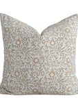 Milena Floral Block Printed Pillow Cover | Blue, Green, Light Brown