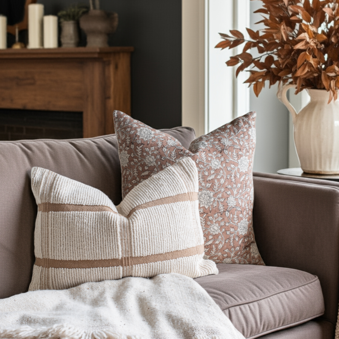 Greta Block Printed Pillow Cover | Brown