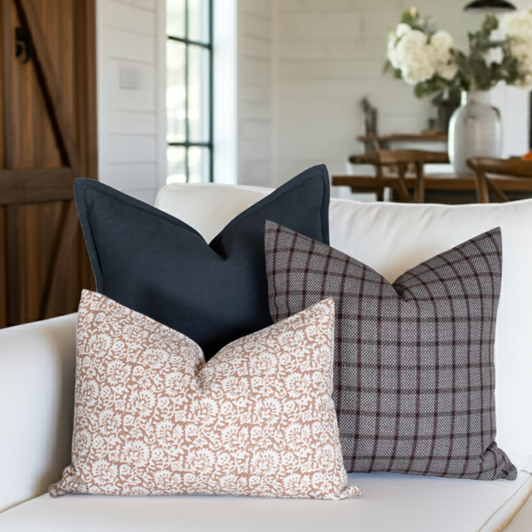 Seville Floral Block Printed Pillow Cover | Terracotta | Lumbar