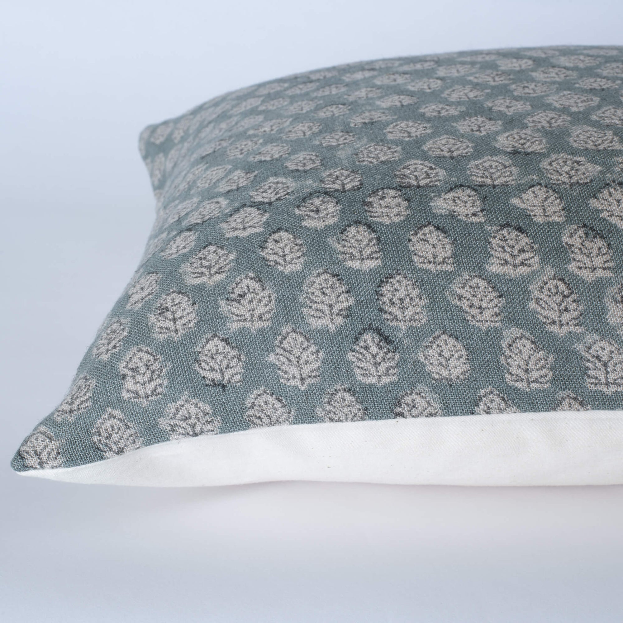 Luna Floral Block Printed Pillow Cover | Blue/Teal Green