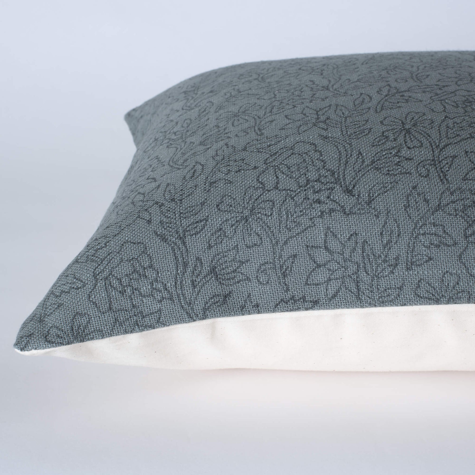 **FLAWED**Eva Floral Block Printed Pillow Cover | Blue | Lumbar