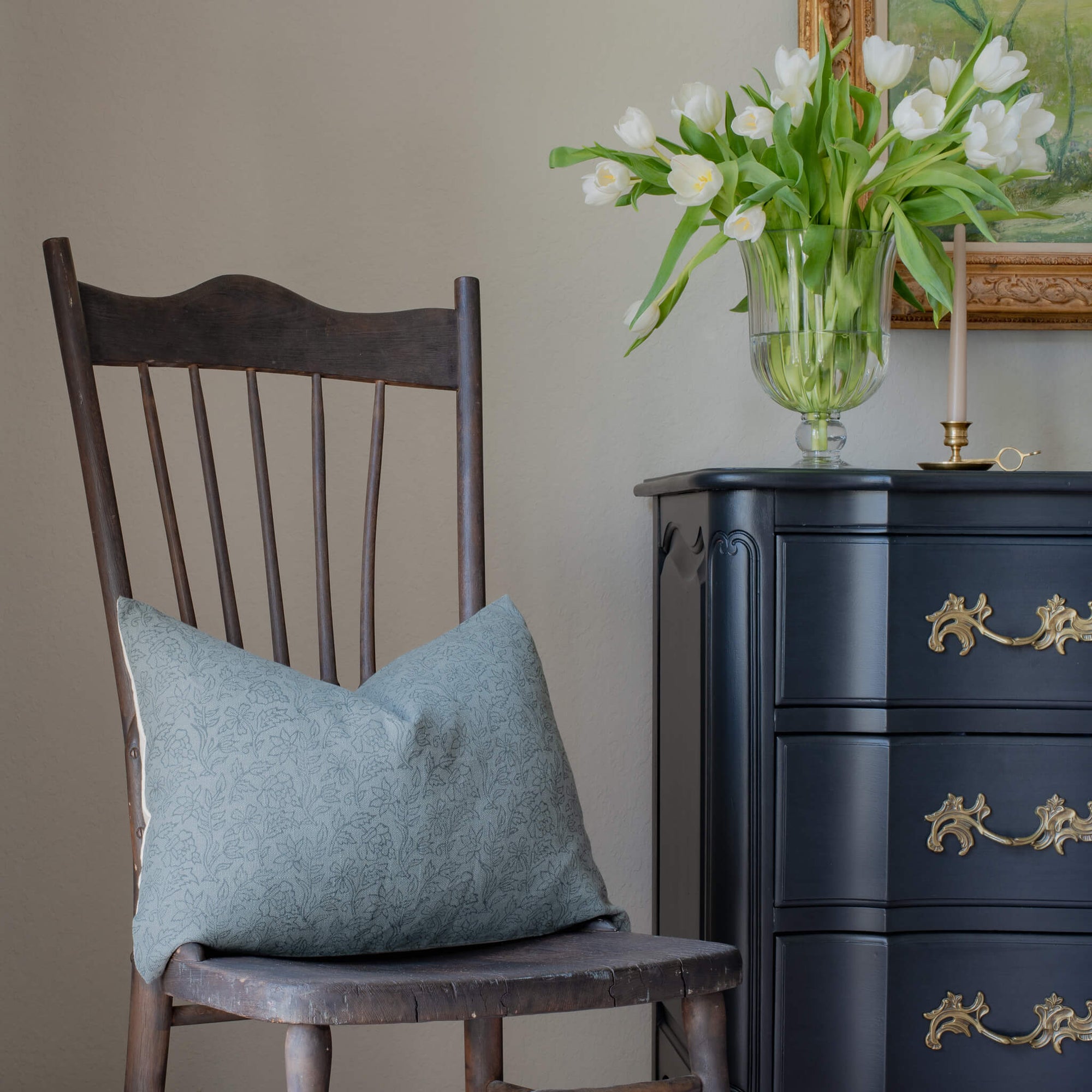 **FLAWED**Eva Floral Block Printed Pillow Cover | Blue | Lumbar