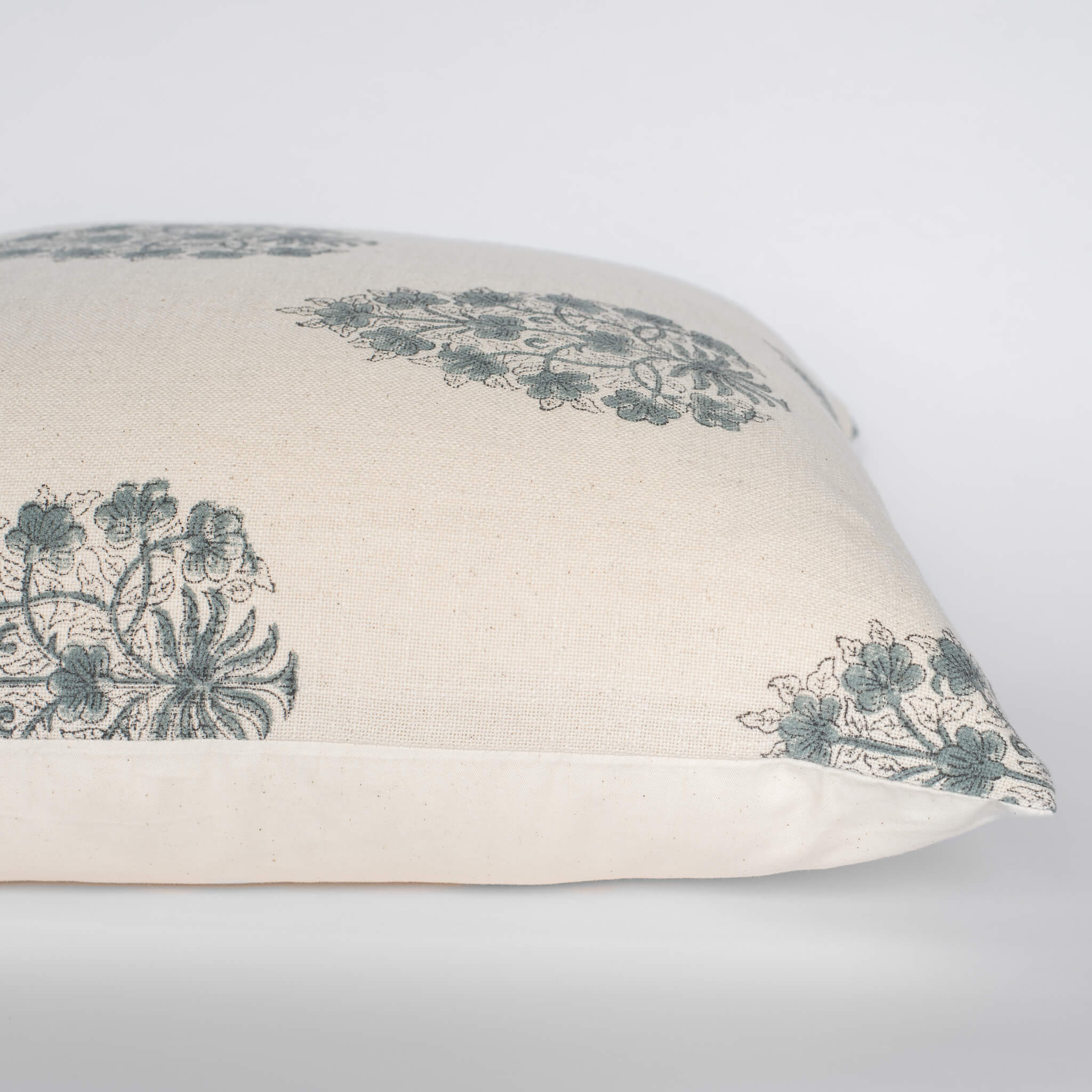 Capri Floral Block Printed Pillow Cover | Blue
