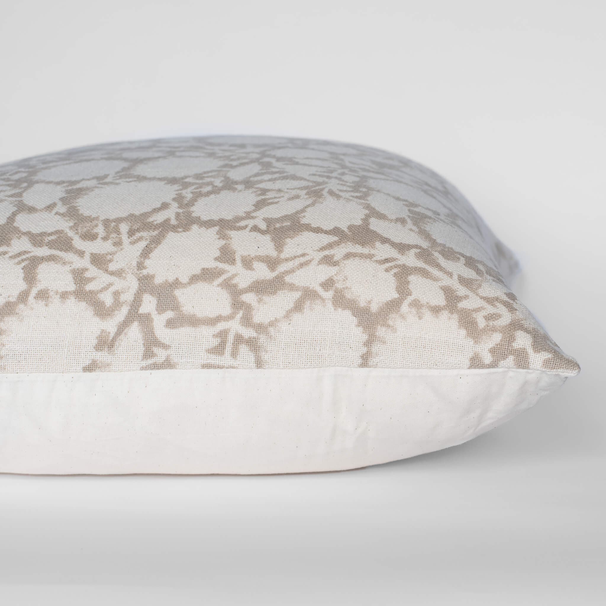 Luana Floral Block Printed Pillow Cover | Beige/Brown | Lumbar