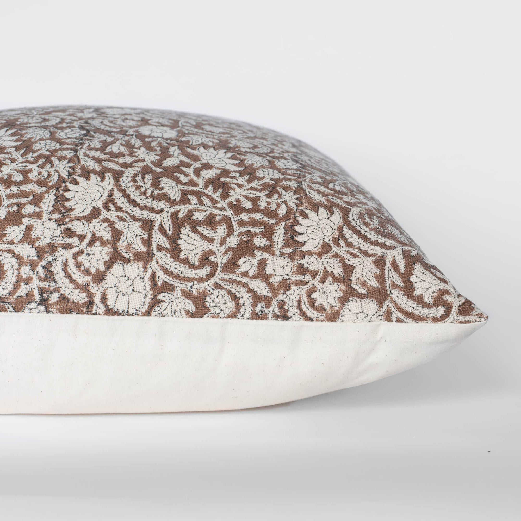 Nina Floral Block Printed Pillow Cover | Brown | Lumbar